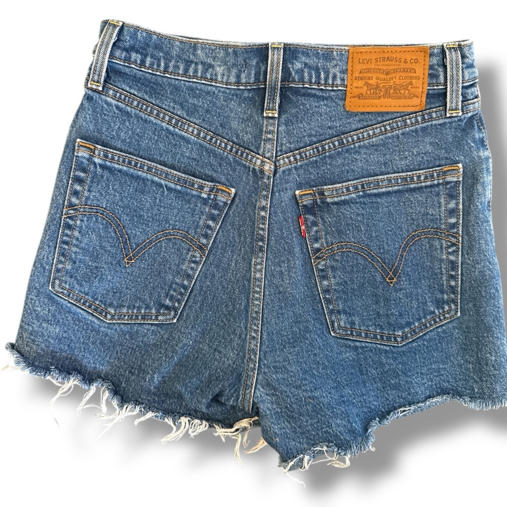 Levi's Ribcage Shorts Blue High Rise Cutoff Jean Shorts Size 26 - Picture 4 of 5